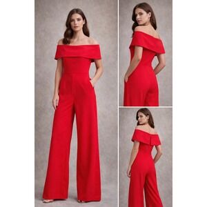 Lulus Red Off the Shoulder Wide Leg Jumpsuit Size Small NWT Formal Cocktail